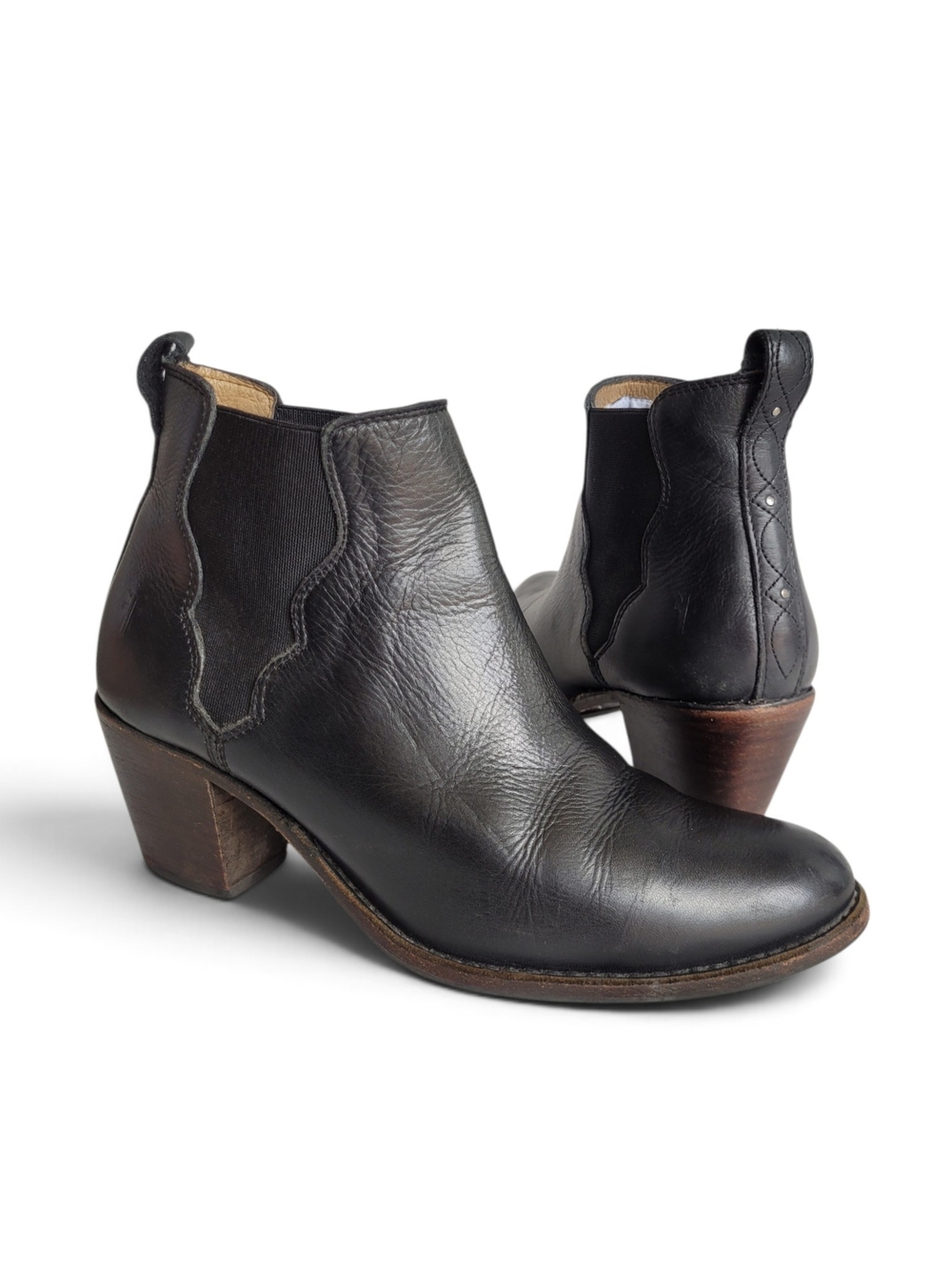 Frye Jackie Leather Western Ankle Boots Gore Panel Black 7.5